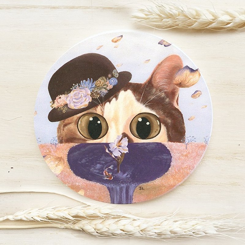 Cat World-Autumn/Ceramic Water Coaster - Coasters - Pottery Multicolor