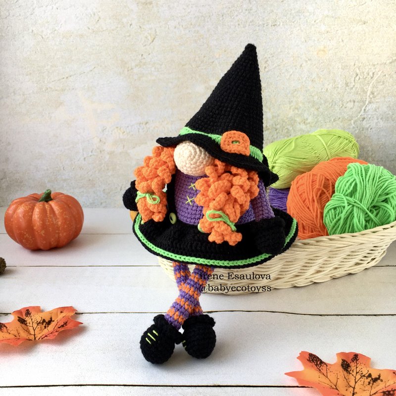 Digital Download - PDF | Crochet amigurumi pattern gnome Witch Halloween pattern - เย็บปัก/ถักทอ/ใยขนแกะ - งานปัก สีม่วง