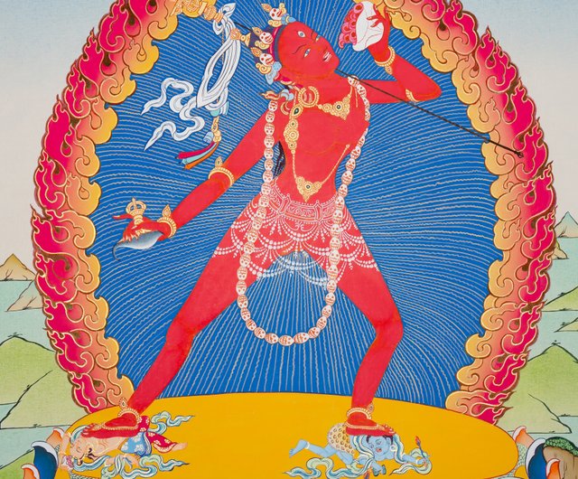 ヴァジュラヨギニ タンカ絵画 赤いダーキニー 至福の女神 - ショップ Boudha Stupa Thanka Centre 置物 - Pinkoi