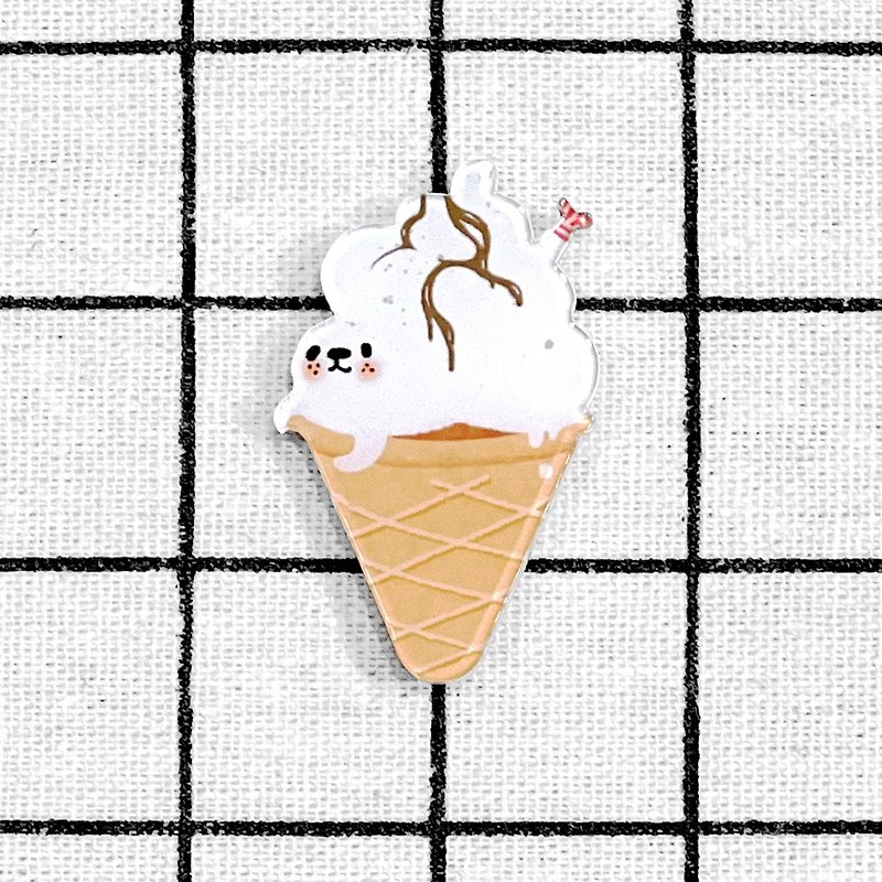エビフライシール×ライスパーティクルミルクアイスクリーム-厚切りピン - バッジ・ピンズ - アクリル ホワイト