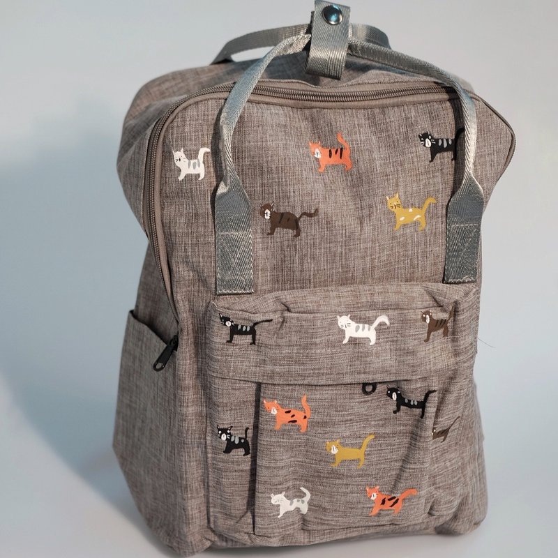 Cats Square Backpack - 後背包/背包/書包 - 其他材質 灰色