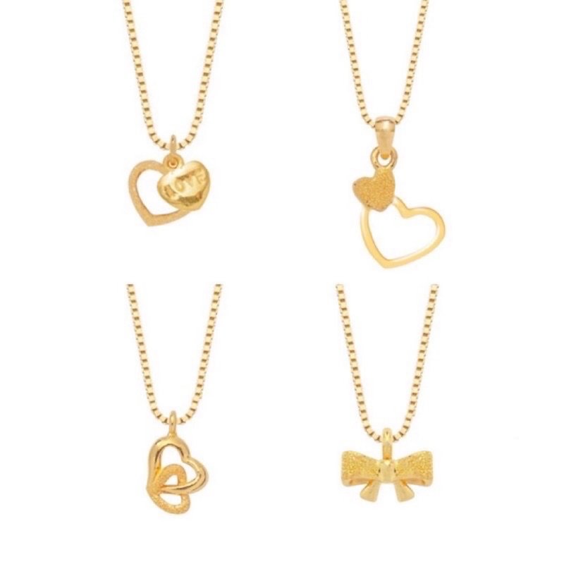Treasure Chest Gold Jewelry 9999 Gold Pure Gold Double Heart Love Bow Pendant Necklace Clavicle Chain - สร้อยคอ - ทอง 24 เค สีทอง