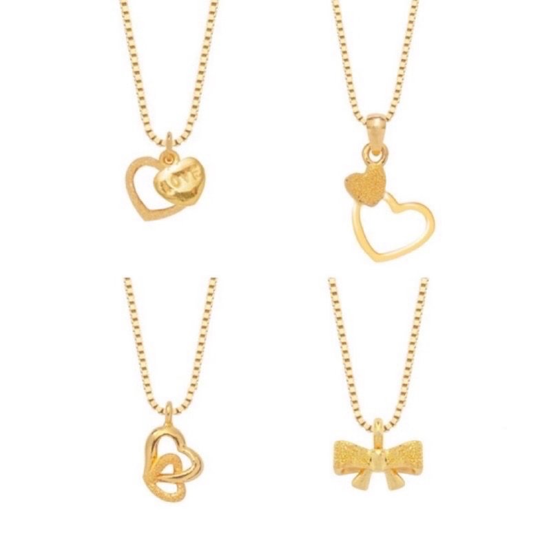 Treasure Chest Gold Jewelry 9999 Gold Pure Gold Double Heart Love Bow Pendant Necklace Clavicle Chain - Necklaces - 24K Gold Gold