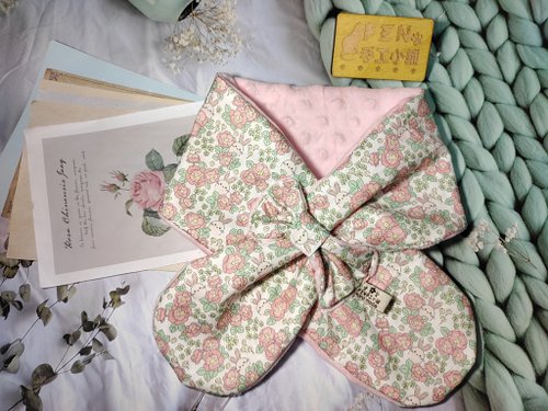 FEN手工小鋪 韓國薄棉布花園粉花兔蝴蝶結手作圍脖-小孩大人圍脖-短圍巾-脖圍