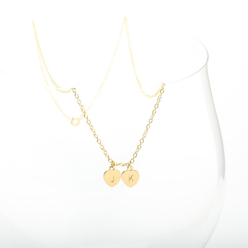 14KG custom double love stamping letter digit gold-filled necklace Valentines - สร้อยคอทรง Collar - เครื่องประดับ สีทอง