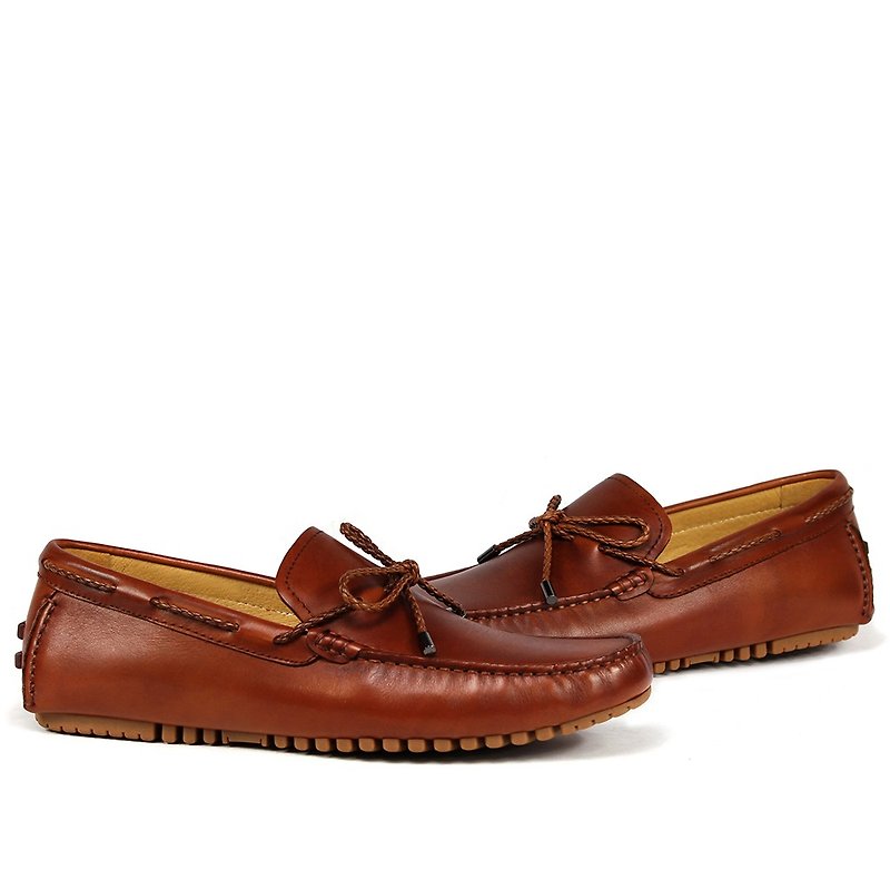 Sixlips william woven strap driving shoes coffee brown - รองเท้าอ็อกฟอร์ดผู้ชาย - หนังแท้ สีนำ้ตาล