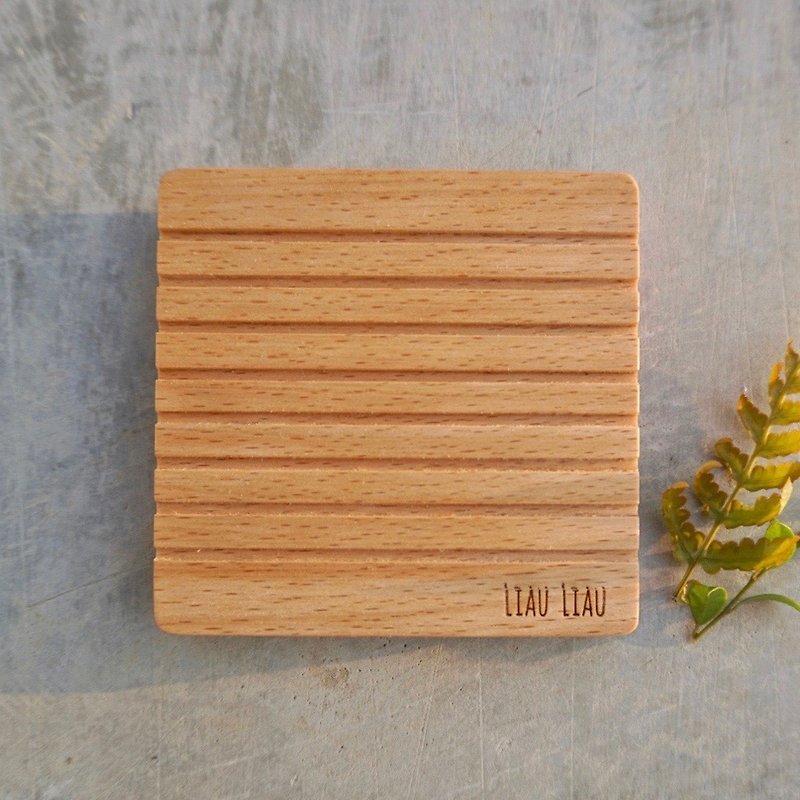 Line handmade log coaster-free European beech lettering - Coasters - Wood Orange