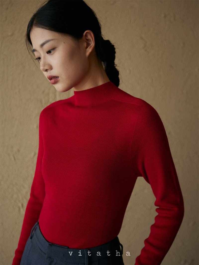 6 Colors Just Needed Autumn and Winter Solid Color Wool Seamless Knitted Sweater Machine Washable Half Turtle Neck Undershirt - สเวตเตอร์ผู้หญิง - ขนแกะ สีแดง