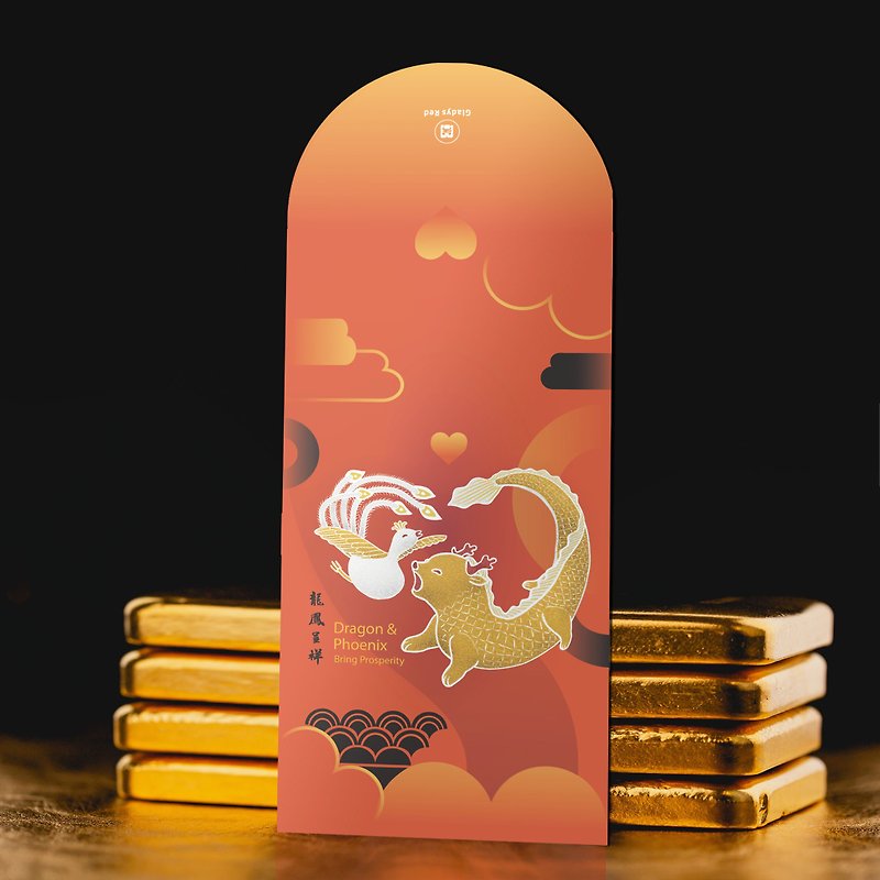[Xiaolongbao, a dragon and a phoenix presenting auspiciousness] Red envelope bag with red packets (6 pieces per pack) - Chinese New Year - Paper Red
