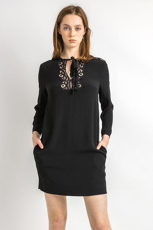 MoodShopGirls 00s Vintage Woman Sandro Midi Black Dress size Small 5923