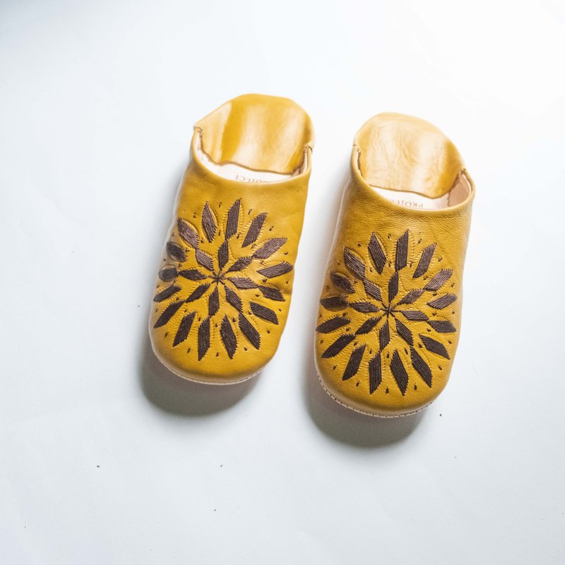 【Babouche】Mustard - Round/Morocco - Indoor Slippers - Genuine Leather Yellow