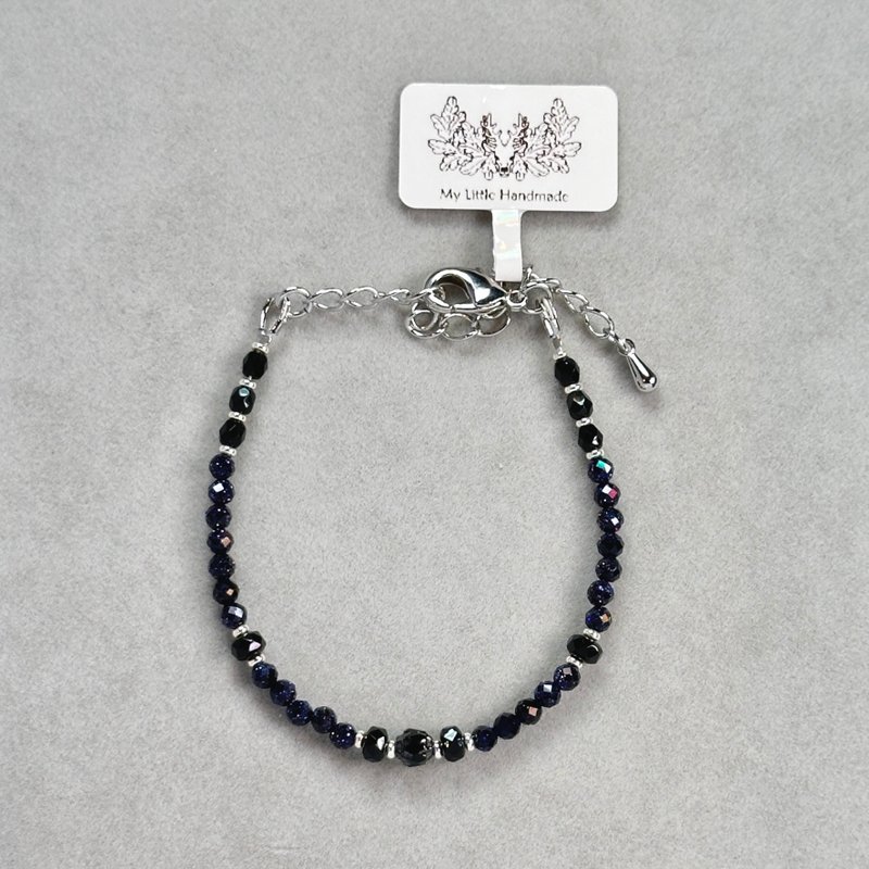 Blue Stone Czech Glass Stone Bracelet JW157H-002 - สร้อยข้อมือ - แก้ว สีดำ