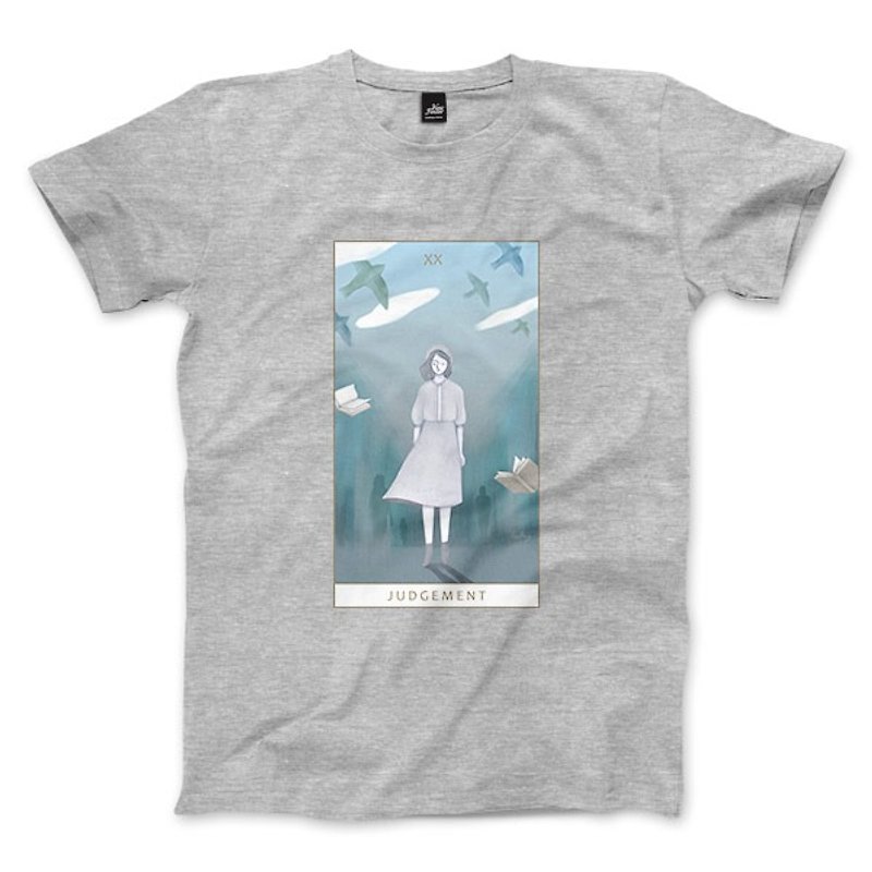 XX |ジャッジメント-グレーのリネン-ニュートラルなTシャツ - Tシャツ メンズ - コットン・麻 グレー