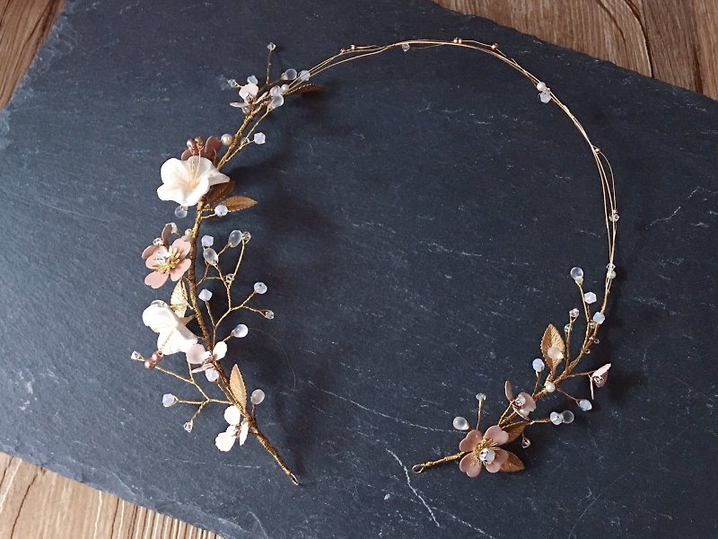 Handmade Bridal Jewelry Cherry Blossom Collection on Dewdrops - Flower Crown Hair Accessories - เครื่องประดับผม - วัสดุอื่นๆ 