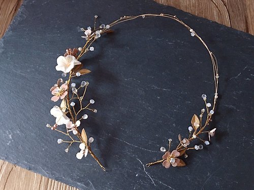 Lady Elegance 手工新娘飾品露珠上的櫻花系列 盛開-花冠髮飾