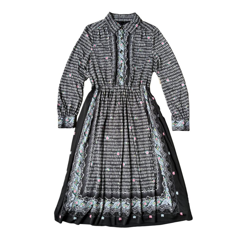 Japanese vintage baroque totem design long-sleeved dress - One Piece Dresses - Polyester Multicolor