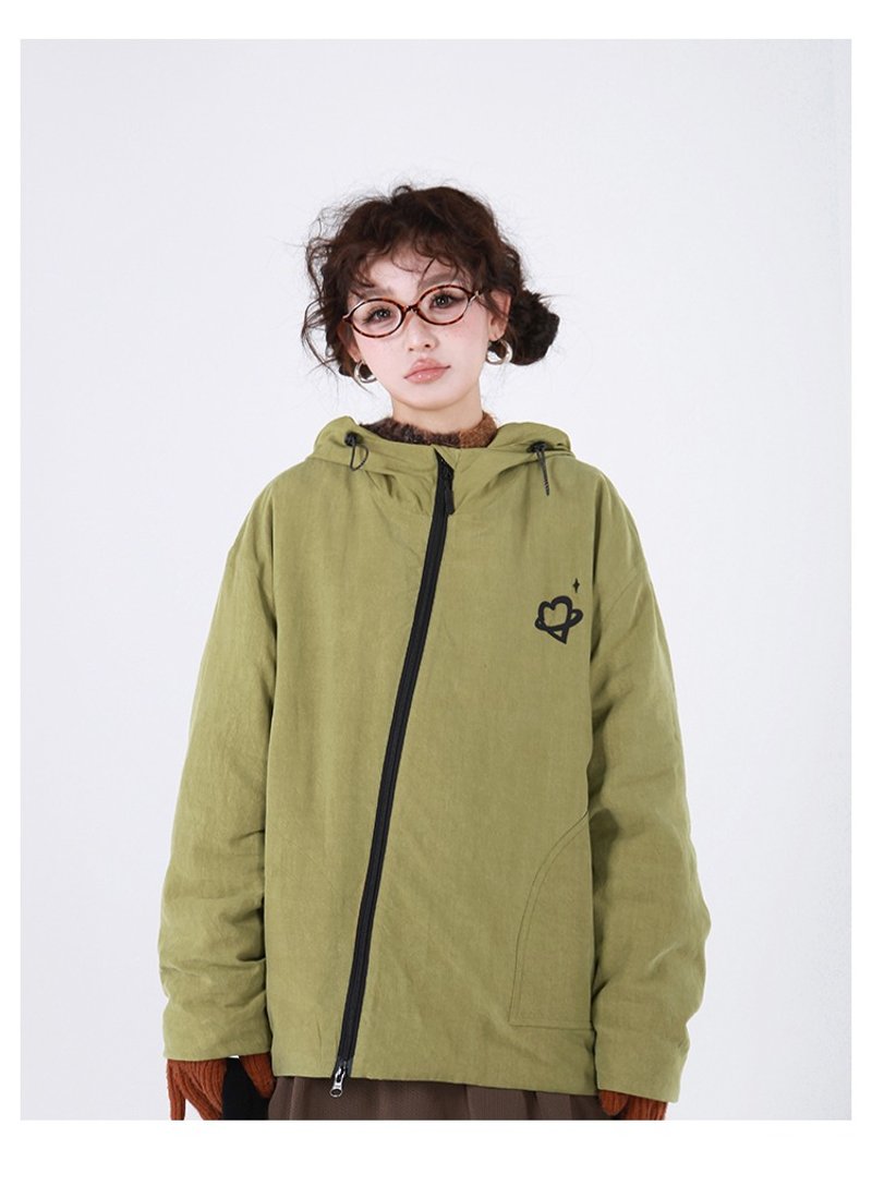 Women's windproof warm short hooded cotton coat - เสื้อแจ็คเก็ต - ผ้าฝ้าย/ผ้าลินิน 