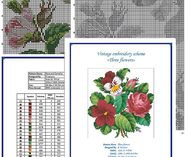 VINTAGE Cross Stitch books/leaflets- Lot of 3- Floral Theme (Grp 117)