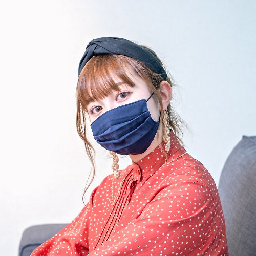 Temariya 日本製布口罩專門店 可洗性的深藍色立體褶皺紗布口罩