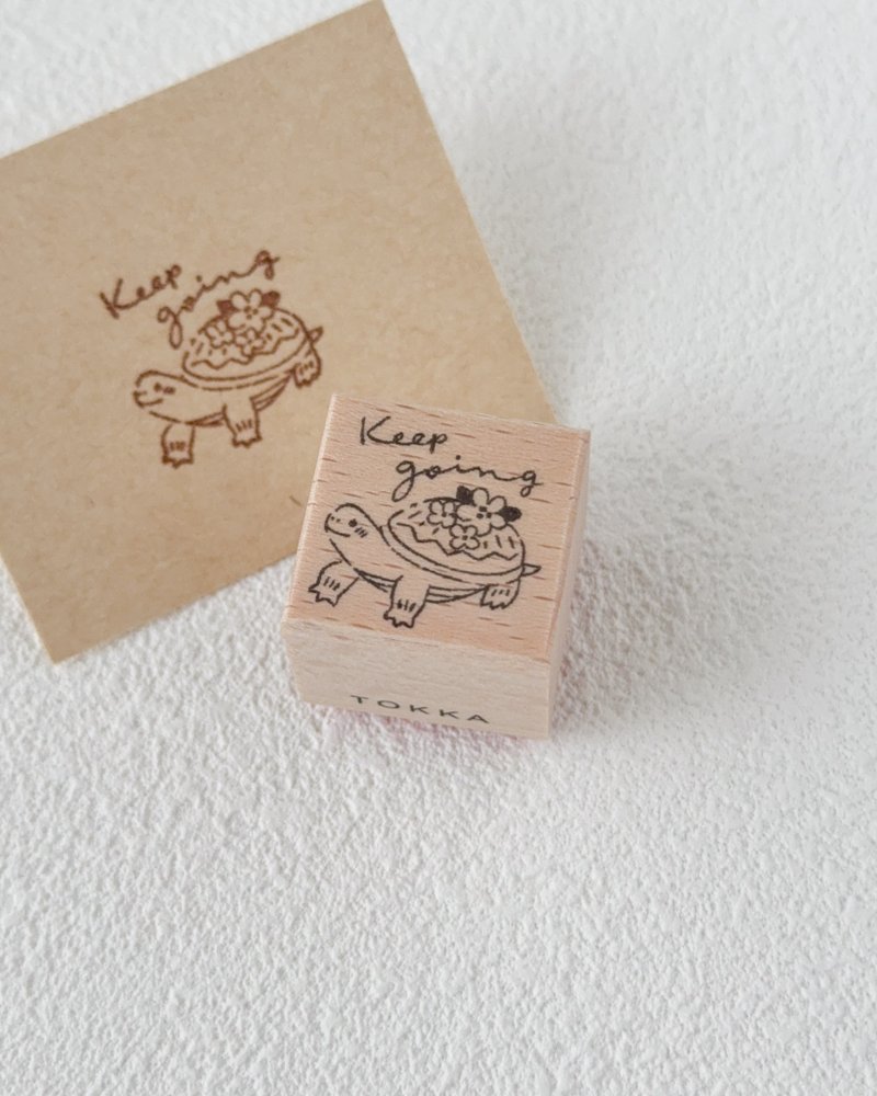 ゆっくり進もう | カメの2×2cmラバースタンプ  手帳や応援メッセージにワンポイント - 印章/印台 - 木頭 
