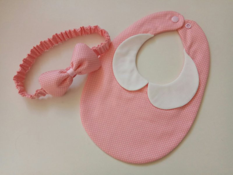 Foundation Shuiyu Miyue Gift Collar Bib Bow Hair Band - Baby Gift Sets - Cotton & Hemp Pink