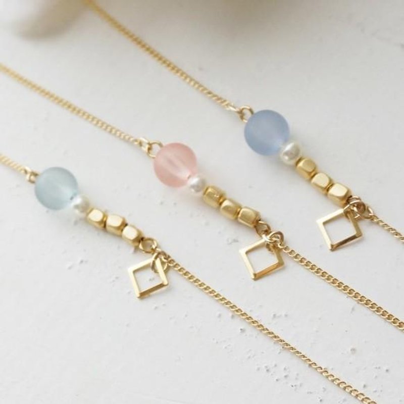 2way / kumori glass necklace & bracelet - Bracelets - Other Metals Blue