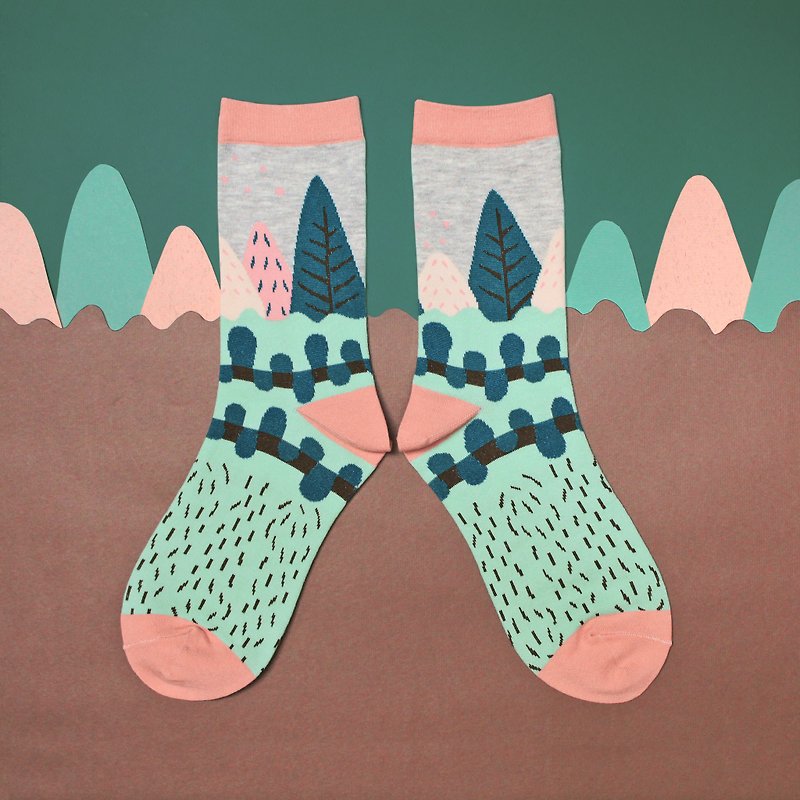 Path Grey Unisex Crew Socks | mens socks | womens socks | colorful fun & comfortable socks - ถุงเท้า - ผ้าฝ้าย/ผ้าลินิน สีเทา