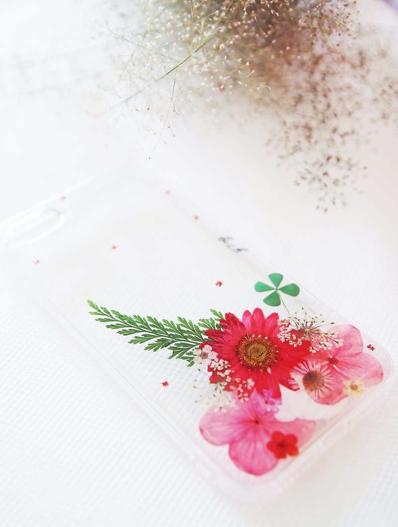 花红柳绿•ハンドプレスフラワーフォンケース - スマホケース - 寄せ植え・花 レッド