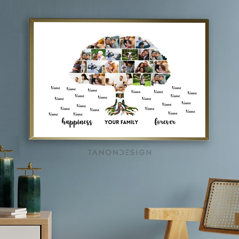 Family Tree Photo collage Editable Canva Template, Anniversary Gift, - 圖文模板設計 - 其他材質 