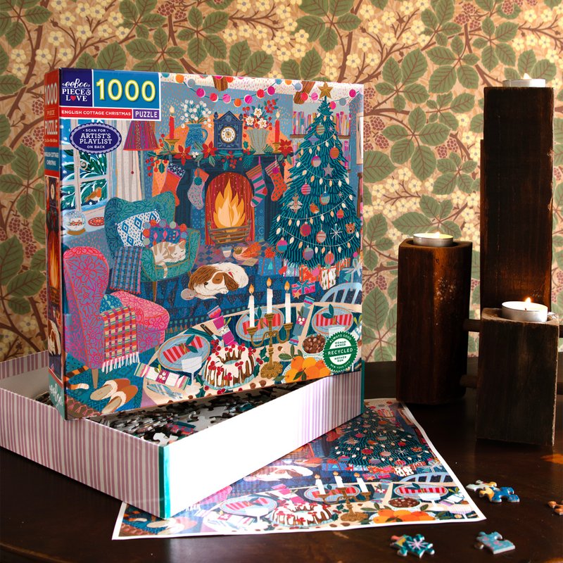 eeBoo 1000 piece puzzle-English Cottage Christmas (Christmas - เกมปริศนา - กระดาษ หลากหลายสี