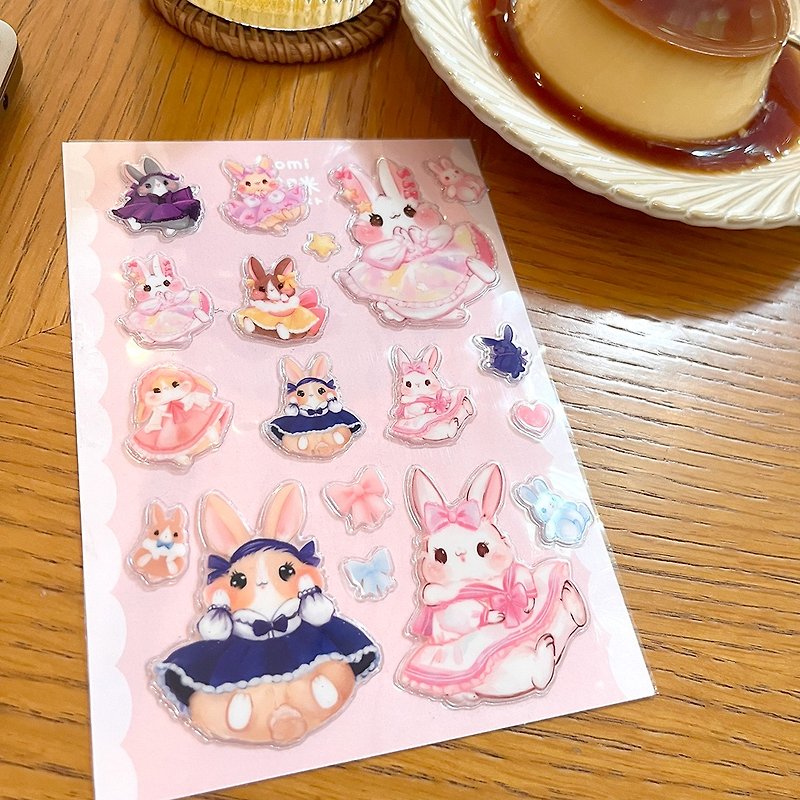 Dress Rabbit 3D Glitter Sticker and Postcard Set - สติกเกอร์ - กระดาษ สึชมพู
