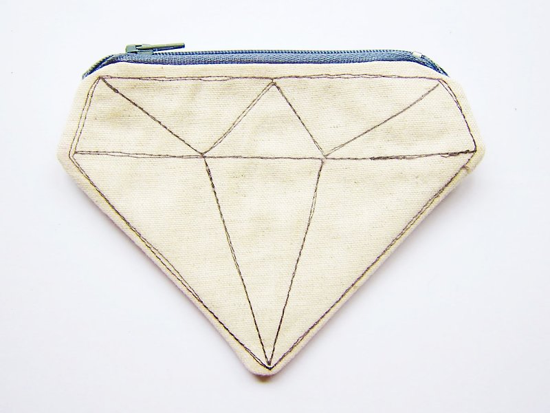 Zipper bag / purse raw jute Diamond (also choose other purse fabric patterns) - กระเป๋าใส่เหรียญ - ผ้าฝ้าย/ผ้าลินิน สีกากี