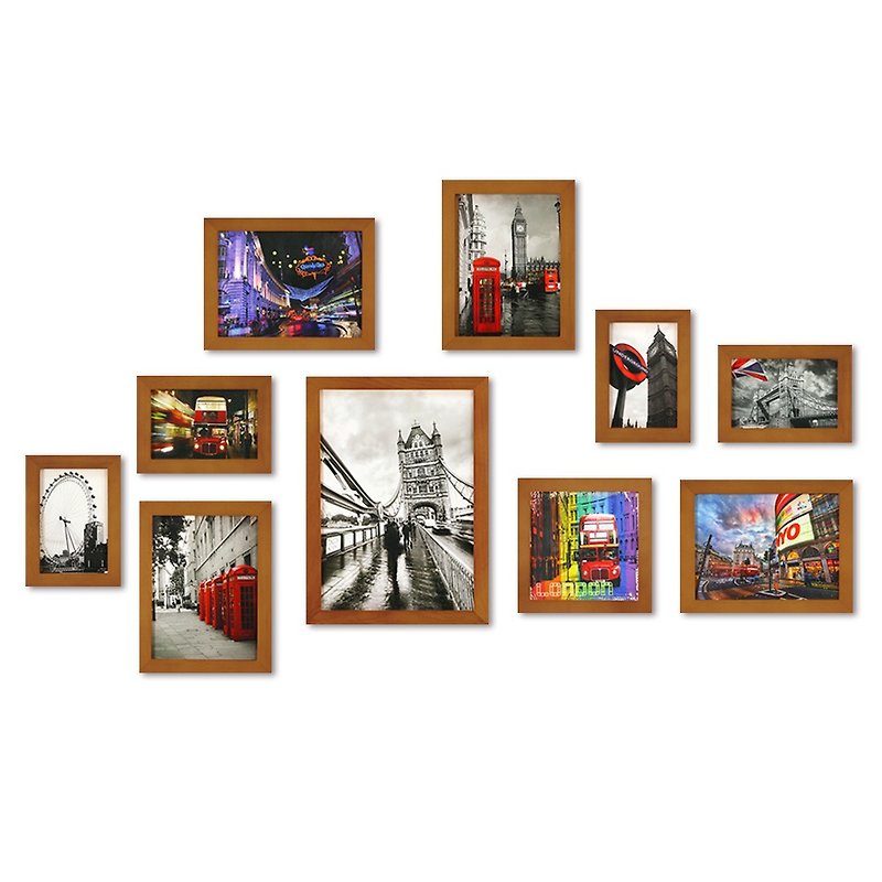 北歐簡約相框牆 柚木色 10入組合 室內設計 佈置 裝飾 照片牆 - 畫框/相架  - 木頭 咖啡色