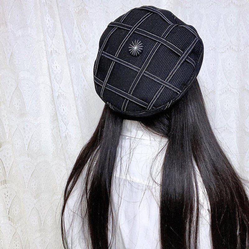 オリジナル編み編みベレー帽meikeiinハンドメイド 2 - 帽子 - コットン・麻 ブラック
