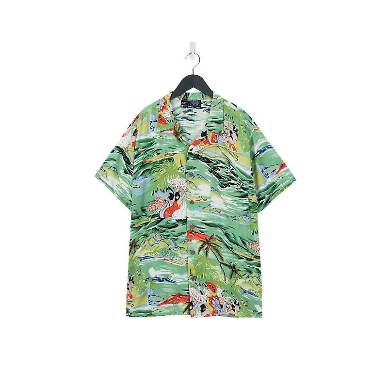 A‧PRANK: DOLLY :: VINTAGE Hawaiian blush (green) (T708074) - Men's Shirts - Cotton & Hemp 