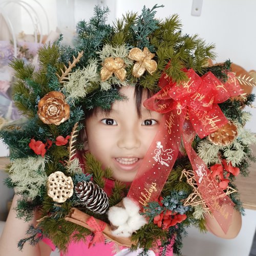 Kinki 手作Studio 教學影片區 聖誕節聖誕佈置花禮 永生雪松聖誕花圈 花材另可加購