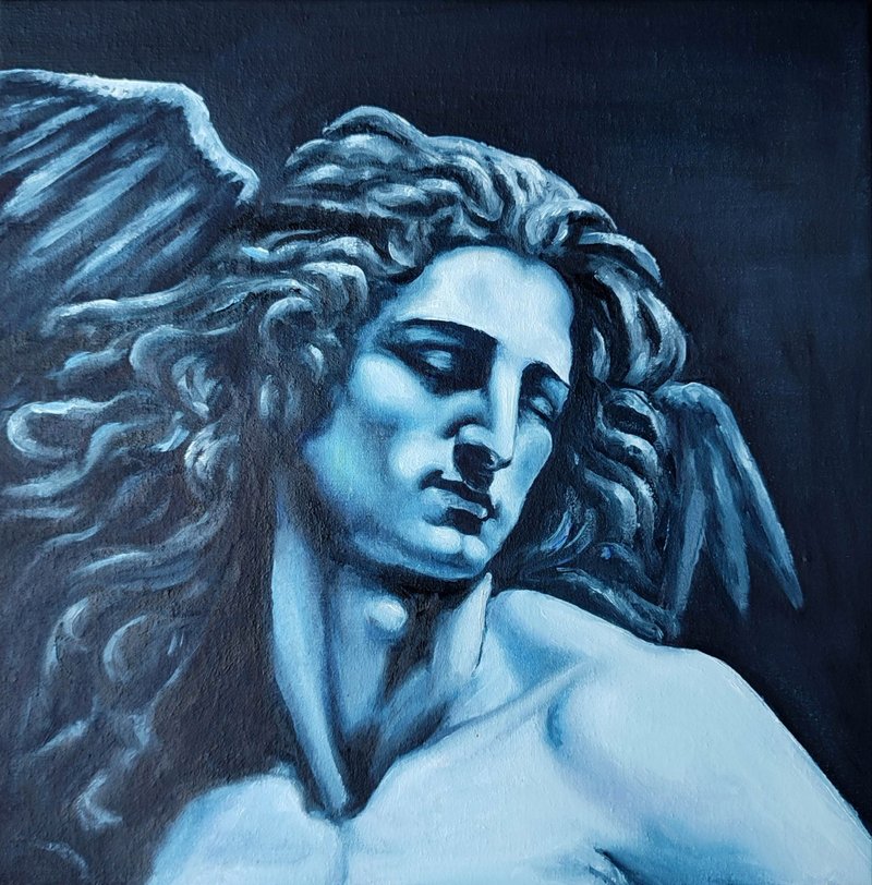 Handmade Painting, Original Painting On Canvas, Male Portrait, Hanging Picture - 海報/掛畫/掛布 - 其他材質 藍色