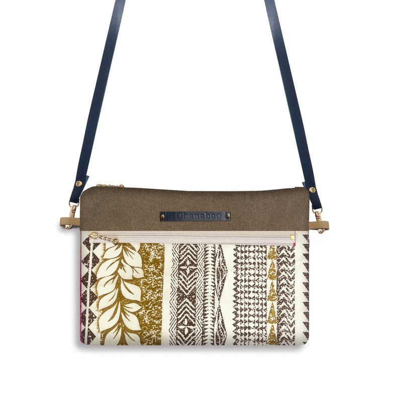 Hawaiian Ohanabag/milimili/Maile&Tapa - กระเป๋าแมสเซนเจอร์ - ผ้าฝ้าย/ผ้าลินิน สีกากี