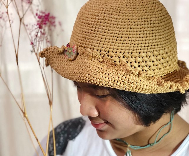 Flower buckle lace fisherman hat/summer sunscreen hat/woven straw