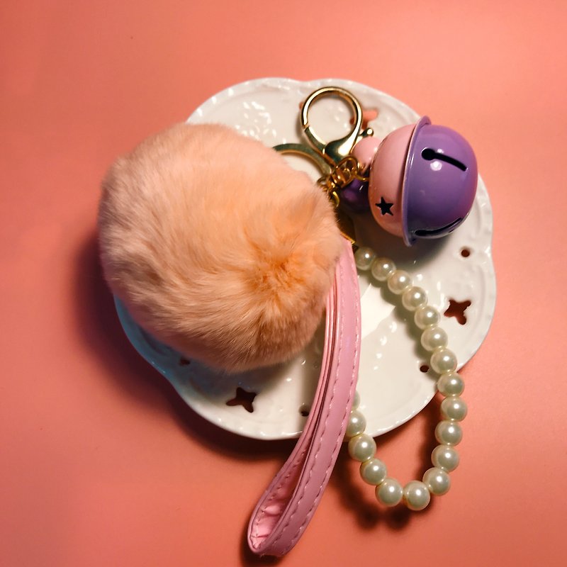 毛球吊飾 馬卡龍撞色鈴鐺 雙色鈴鐺鑰匙扣 毛球鑰匙扣 珍珠鑰匙圈 - 鑰匙圈/鑰匙包 - 其他金屬 粉紅色