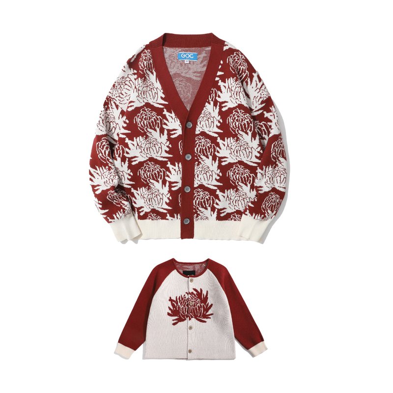 CNY Cardigan Set _ Cherry Chrysanthemum - สเวตเตอร์ผู้หญิง - ผ้าฝ้าย/ผ้าลินิน 