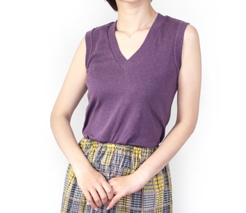 日本製オーガニックコットン 形にこだわった 大人のノースリーブVネックTシャツ【サイズ・色展開有り】 - 女上衣/長袖上衣 - 棉．麻 紫色