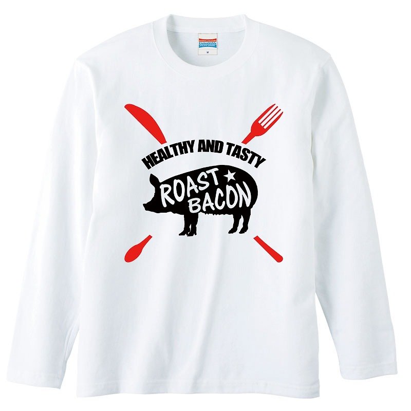 Long sleeve T-shirt / Pig knife & fork - Men's T-Shirts & Tops - Cotton & Hemp White