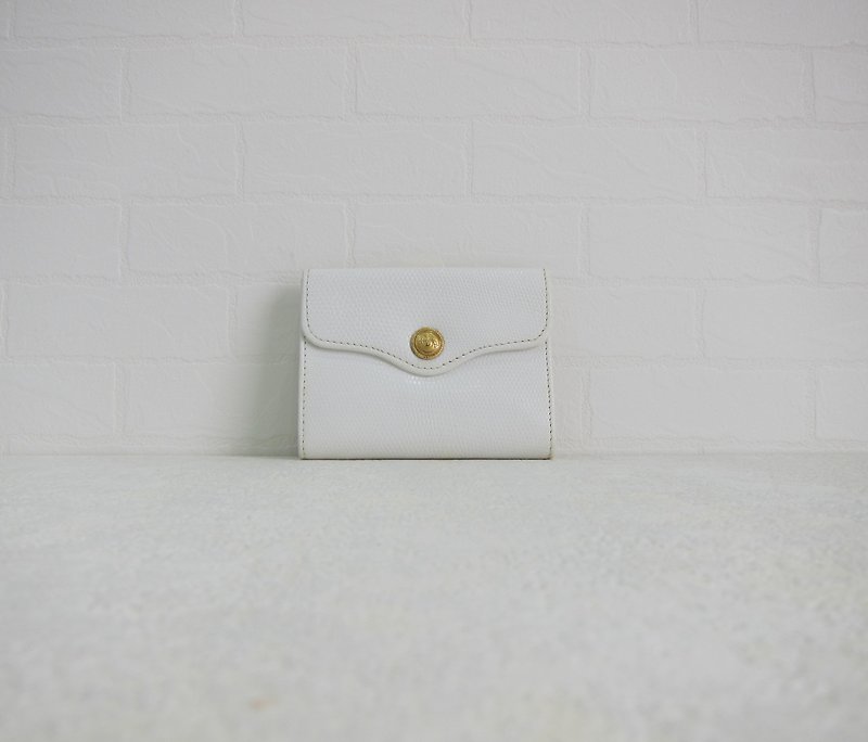 French LAMARTHE white embossed short clip - Vintage - Antique wallet - กระเป๋าสตางค์ - หนังแท้ ขาว