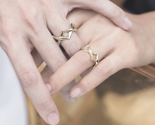 Majade Jewelry Design 純銀黃金交叉對戒 925銀飾寬版戒指 質感情侶戒指 純銀鑽石對戒