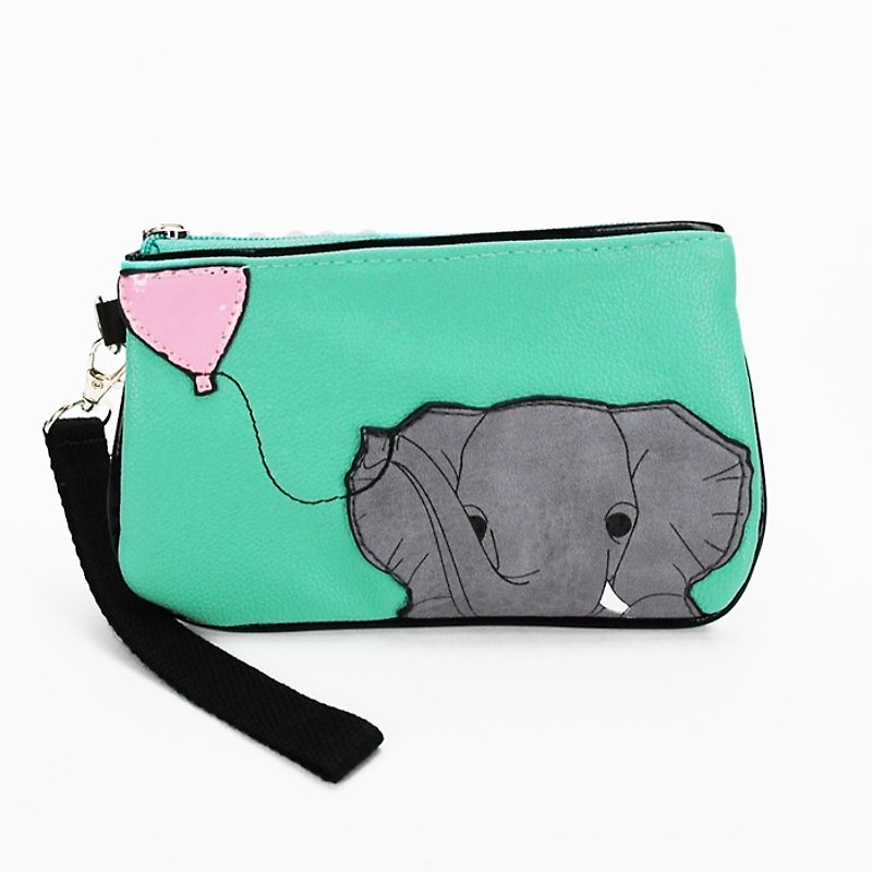 Sleepyville Critters - Elephant with Balloon Wristlet - กระเป๋าเครื่องสำอาง - หนังแท้ สีเขียว