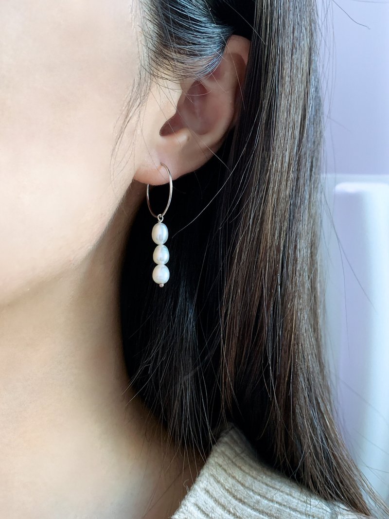 Natural freshwater pearls with S925 Silver hoop earrings - Earrings & Clip-ons - Pearl Multicolor