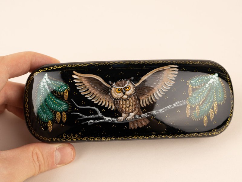 Glasses case personalized, Eyeglass Case with owl, Sunglass case hand-painted - กรอบแว่นตา - วัสดุอื่นๆ 