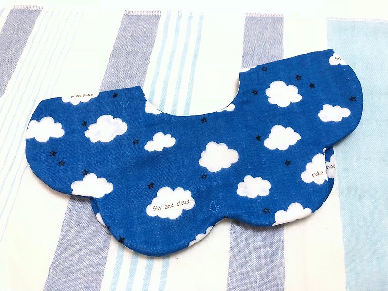 雲朵(深藍)/日本八層紗三階段成長型圍兜.口水巾-雙面花瓣造型 - 口水肩/圍兜 - 棉．麻 藍色
