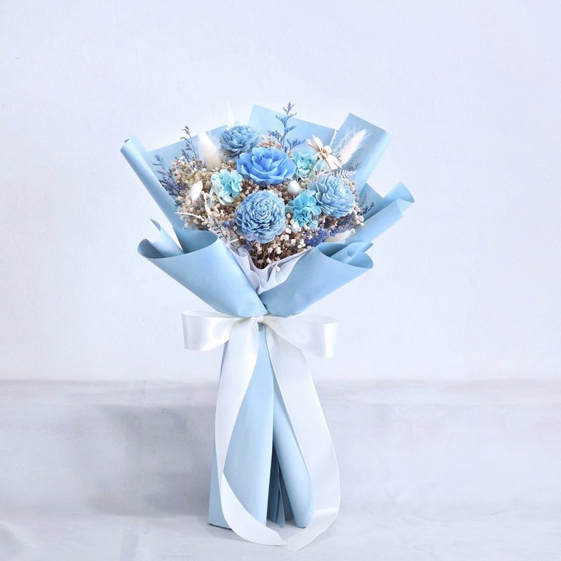 Fl178-03 Medium-sized preserved flower bouquet—soda blue - Dried Flowers & Bouquets - Plants & Flowers 